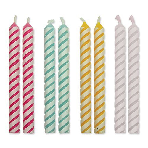 PME CA030 4 gekleurde gestreepte kaarsen, middelgroot, 24 stuks, kunststof, multicolored, 0,4 x 0,5 x 4,8 cm