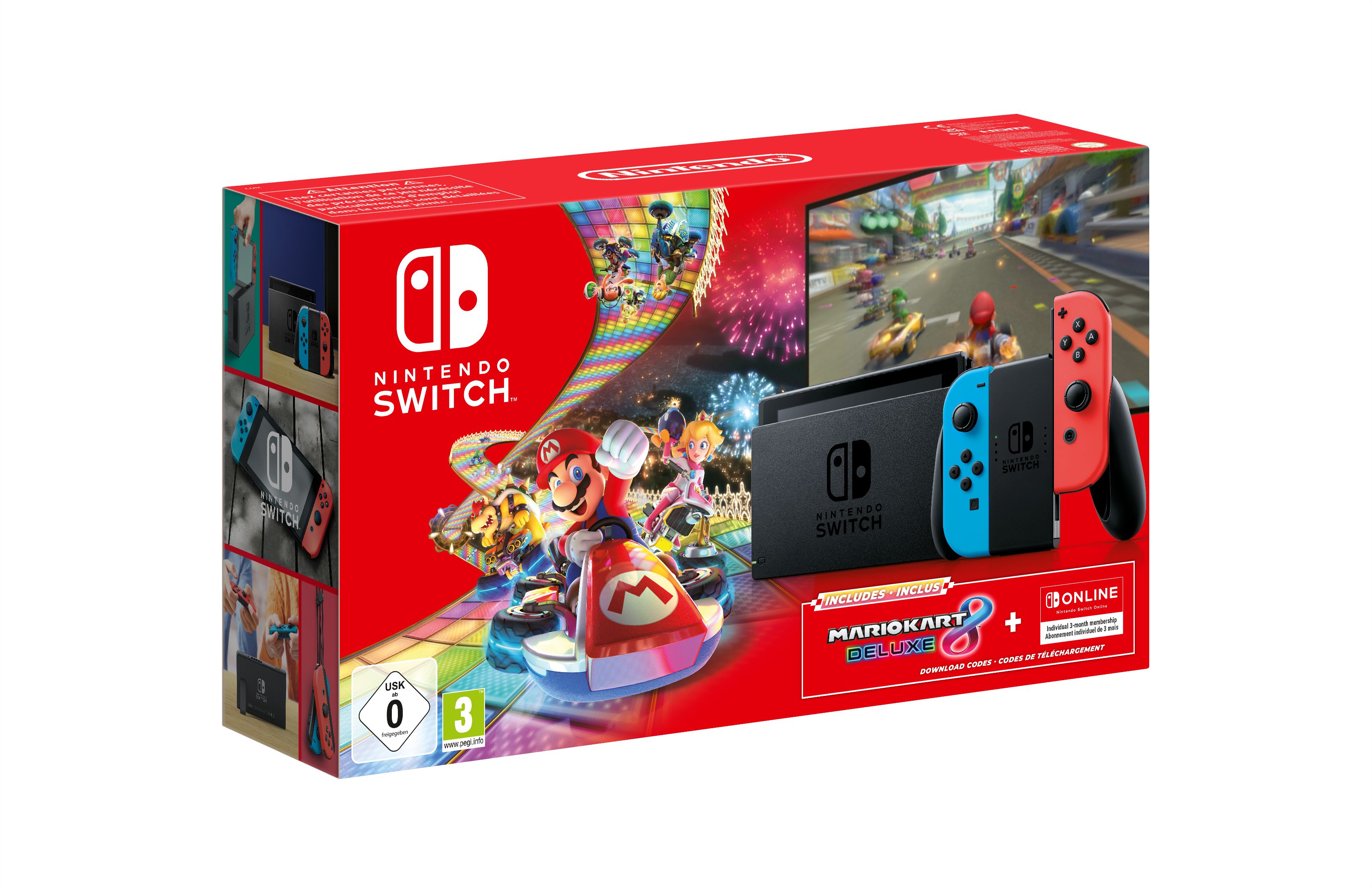 Nintendo Switch + Mario Kart 8 Deluxe Bundle - 6.2" Touchscreen Console - Black/Blue/Red