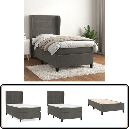 vidaXL Boxspring met matras fluweel donkergrijs 100x200 cm