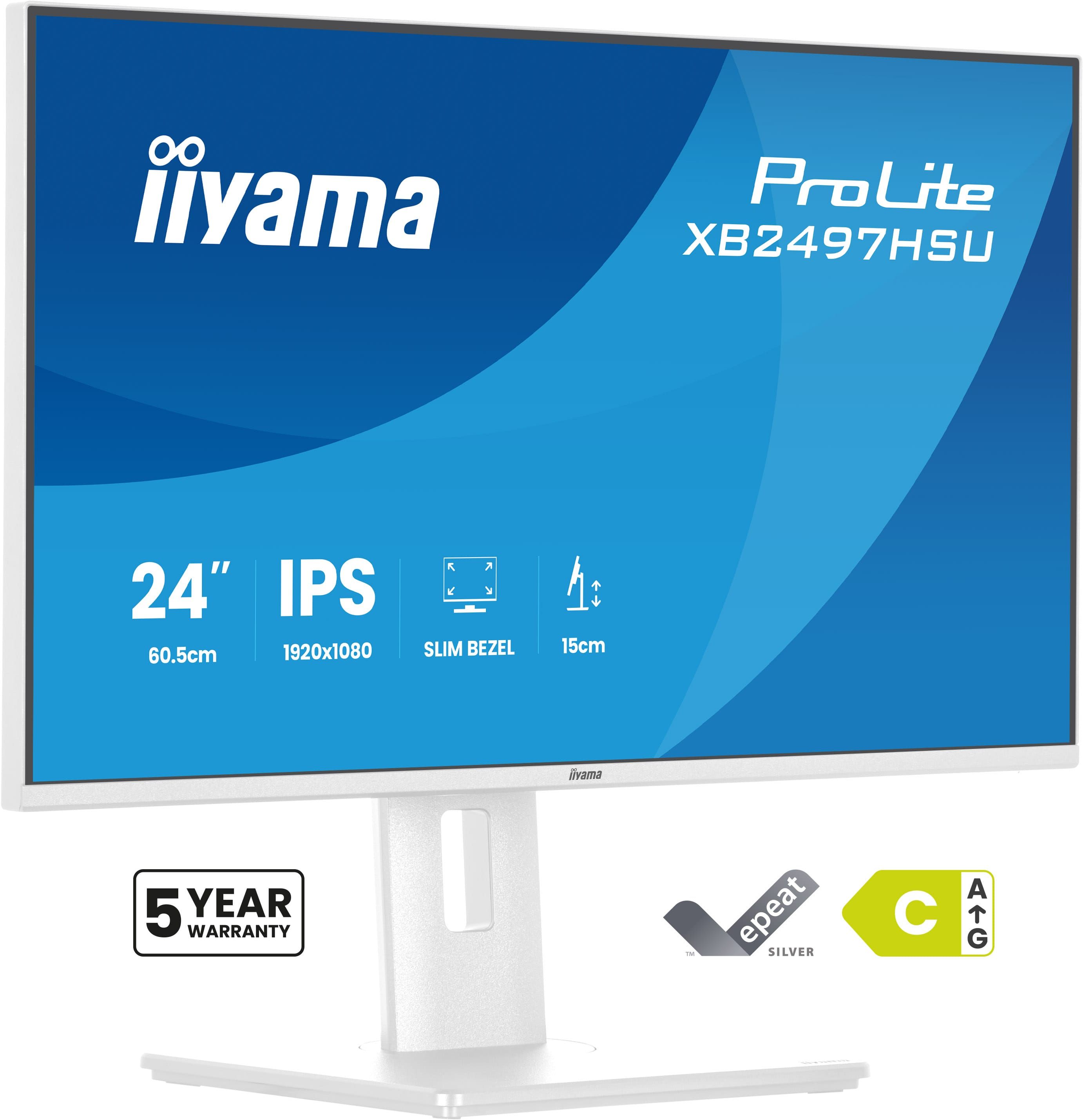 Iiyama ProLite XB2497HSU-W1 - 24 inch - Full HD - IPS - USB-Hub (4x) - verstelbaar - Wit