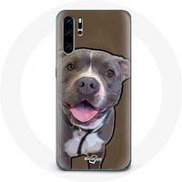 Maniacase Etui voor Huawei P30 Pro Hond Pitbull Grijs Wit