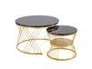 OKWISH Table basse – Empilable Rond 2 pièces – Marbre imprimé brillant – Cadre en métal doré – Pour salon – MDF PU noir – 70x70x47 / 45x45x40 cm