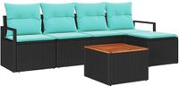 vidaXL Tuinbank - Set - 4 zitplekken - Zwart - Polyrattan