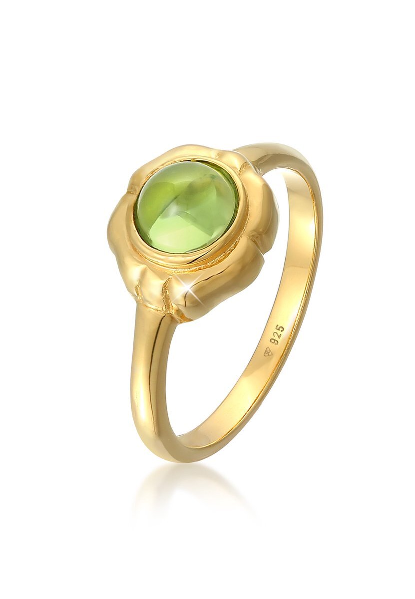 Elli PREMIUM Dames Ringen Dames Cabochon Groen Klassiek met Peridot Edelsteen in 925 Sterling Zilver Verguld