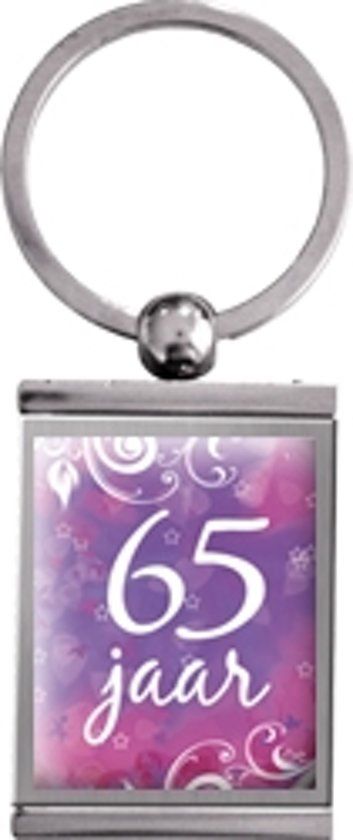 Miko Products Sentiment fotolijstje sleutelhanger 65 jaar - roze/paars