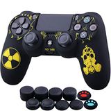 YoRHa Laser Carving Siliconen Cover Skin Case voor Sony PS4/slim/Pro Dualshock 4 Controller x 1 (straling) met duimgrepen x 10