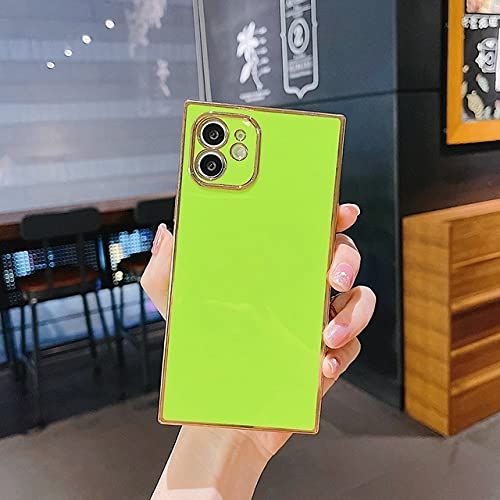 Oynyiqi Zacht vierkant gegalvaniseerd telefoonhoesje voor iPhone 11 12 13 Pro Max XS X XR Max 7 8 Plus Mini SE 2020 siliconen bumper achterkant, fluorescerend groen, voor iphone 11
