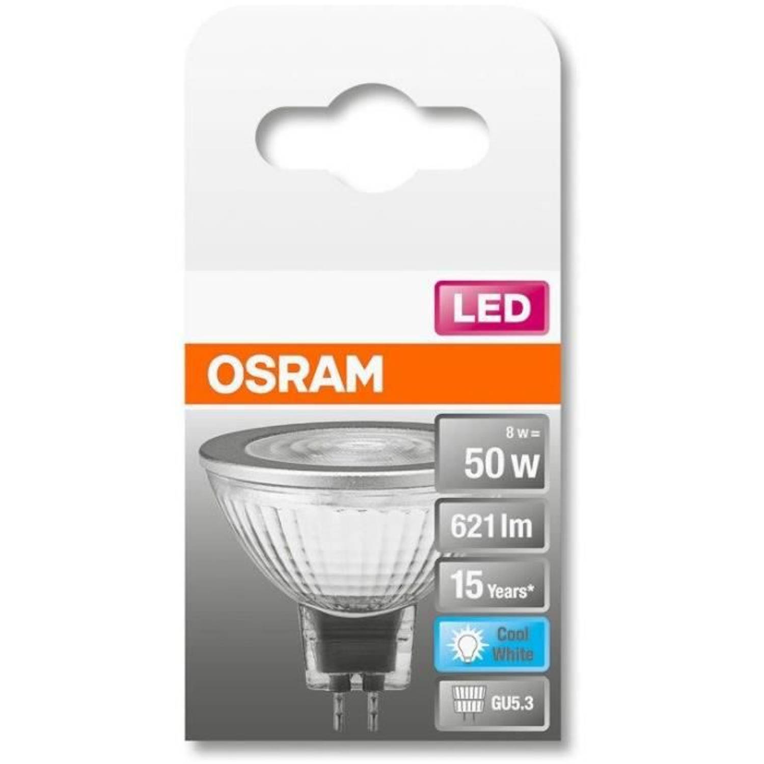 Osram spot mr16 led 36 ° glas - 8w equivalent 50 gu5.3 - koel wit