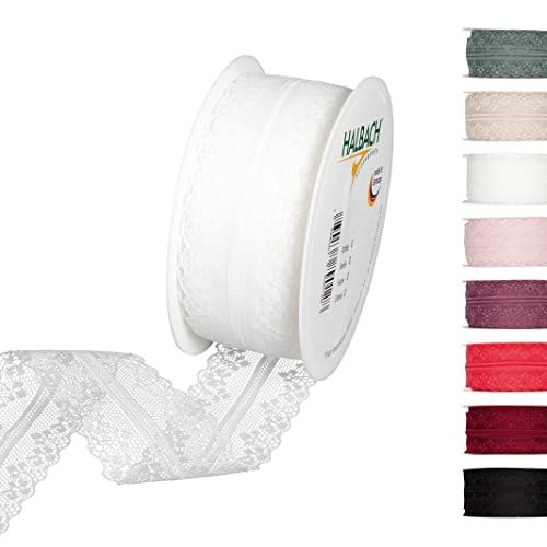 Halbach Seidenbänder Kant lint 18 m, kant per meter op rol als lint voor bruiloften om te naaien of tafeldecoratie, kant kant stof voor doe-het-zelf handwerk