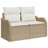 vidaXL 2-zits tuinbank met beige poly rotan kussens