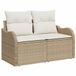 vidaXL 2-zits tuinbank met beige poly rotan kussens