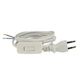 UNITEC Euro-voedingskabel met snoerschakelaar, H03VVH2-F 2 x 0,75 mm², met ingebouwde Eurostekker, IP20, 2 m, wit
