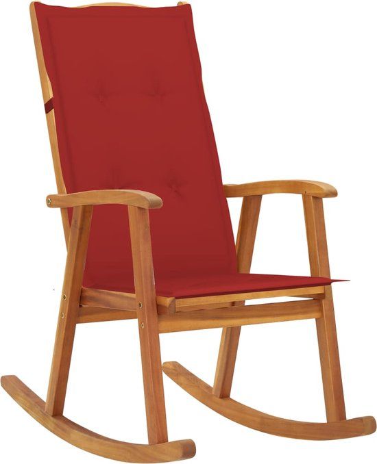 vidaXL Schommelstoel met kussens, massief acaciahout, rood