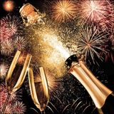 Ambiente Oud en Nieuw jaar feest thema servetten - 20x stuks - 33 x 33 cm - champagne - Feestservetten