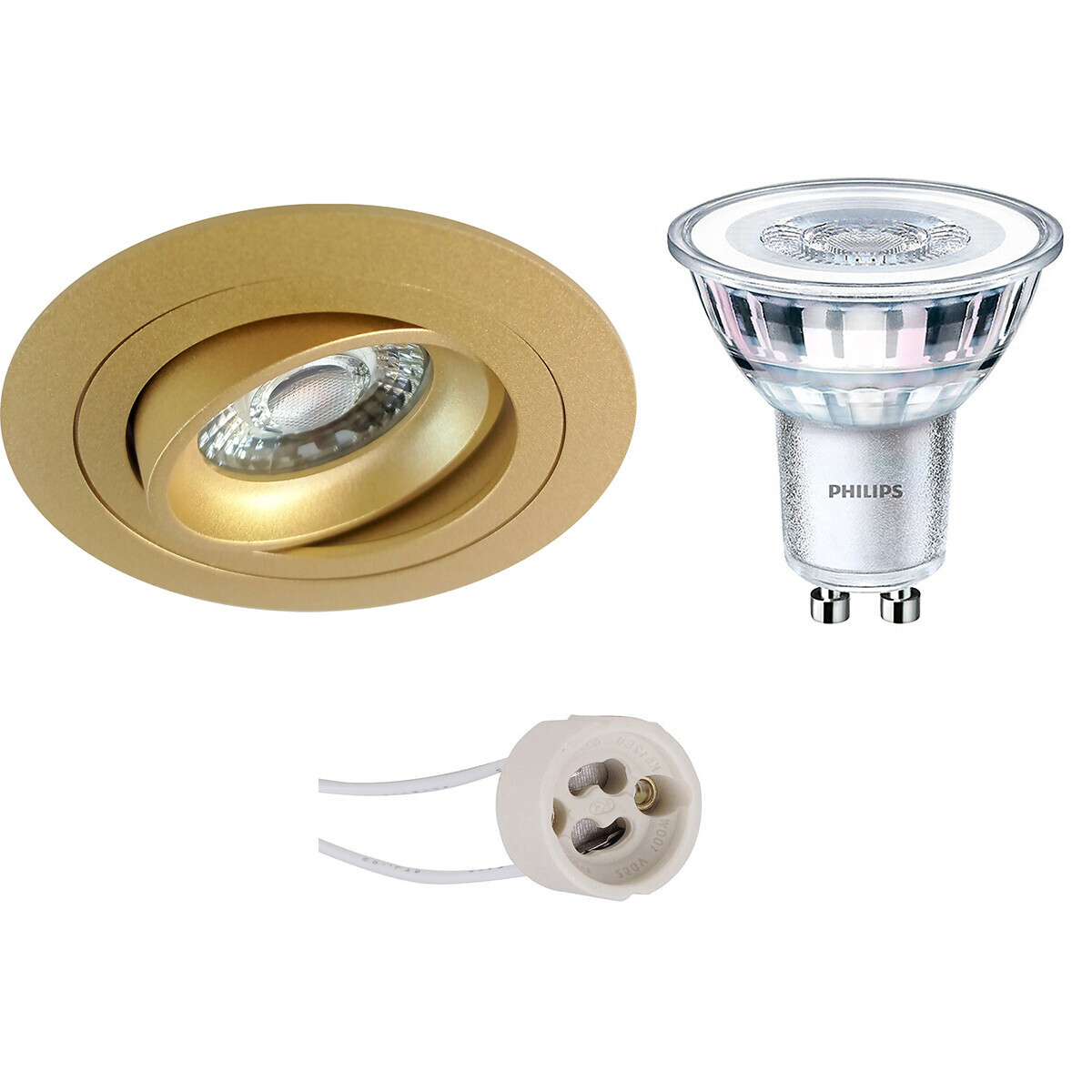 BES LED LED Spot Set - Pragmi Alpin Pro - GU10 Fitting - Inbouw Rond - Mat Goud - Kantelbaar - Ø92mm - Philips - CorePro 830 36D - 4.6W - Warm Wit 3000K