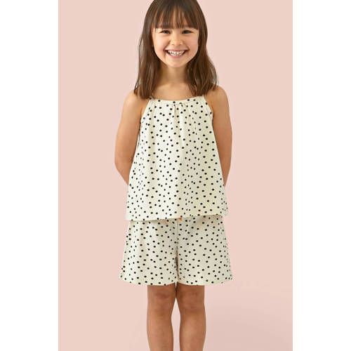 Little Label shortama met stippen - ecru/zwart - biologisch katoen