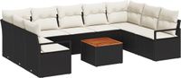 vidaXL Tuinbank Set 10-delig Zwart Poly Rattan