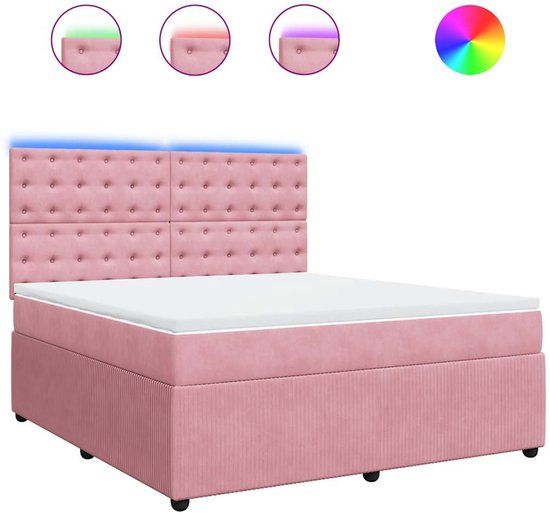 VidaXL Boxspring met matras fluweel roze 180x200 cm