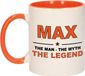 Bellatio Decorations Max the man, the myth, the legend vlag beker / mok wit en oranje