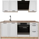 Vicco Eenpersoonskeuken R-Line, Wit landelijk/Goudkleurig Eiken, 180 cm goudkleurig eiken werkblad