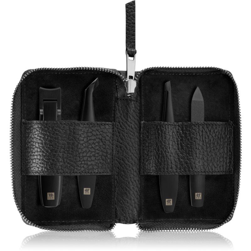 ZWILLING Manicureset (4-delig, echt lederen etui, drukknoopsluiting, reisset, nagelknipper en nagelriemsnijder) Premium Black Edition