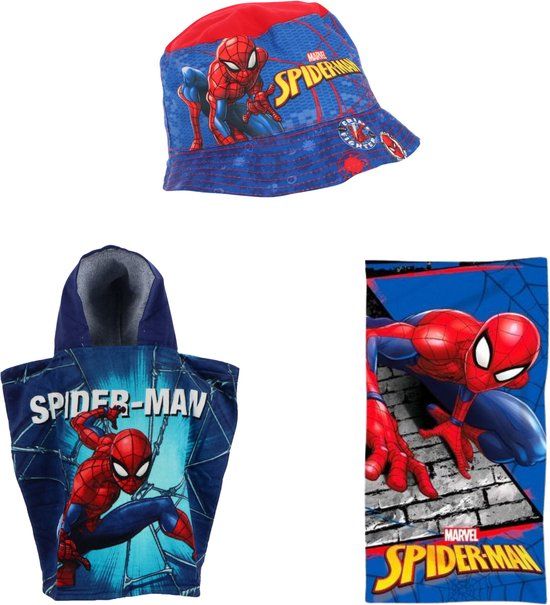 4KidsOnly Spiderman Zomerset - Poncho, Hoedje en Strandlaken - Blauw - Katoen - Kinderen
