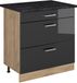 Vicco Keukenonderkast R-Line, Antraciet Hoogglans/Goudkleurig Eiken, 80 cm met 3 laden antraciet werkblad