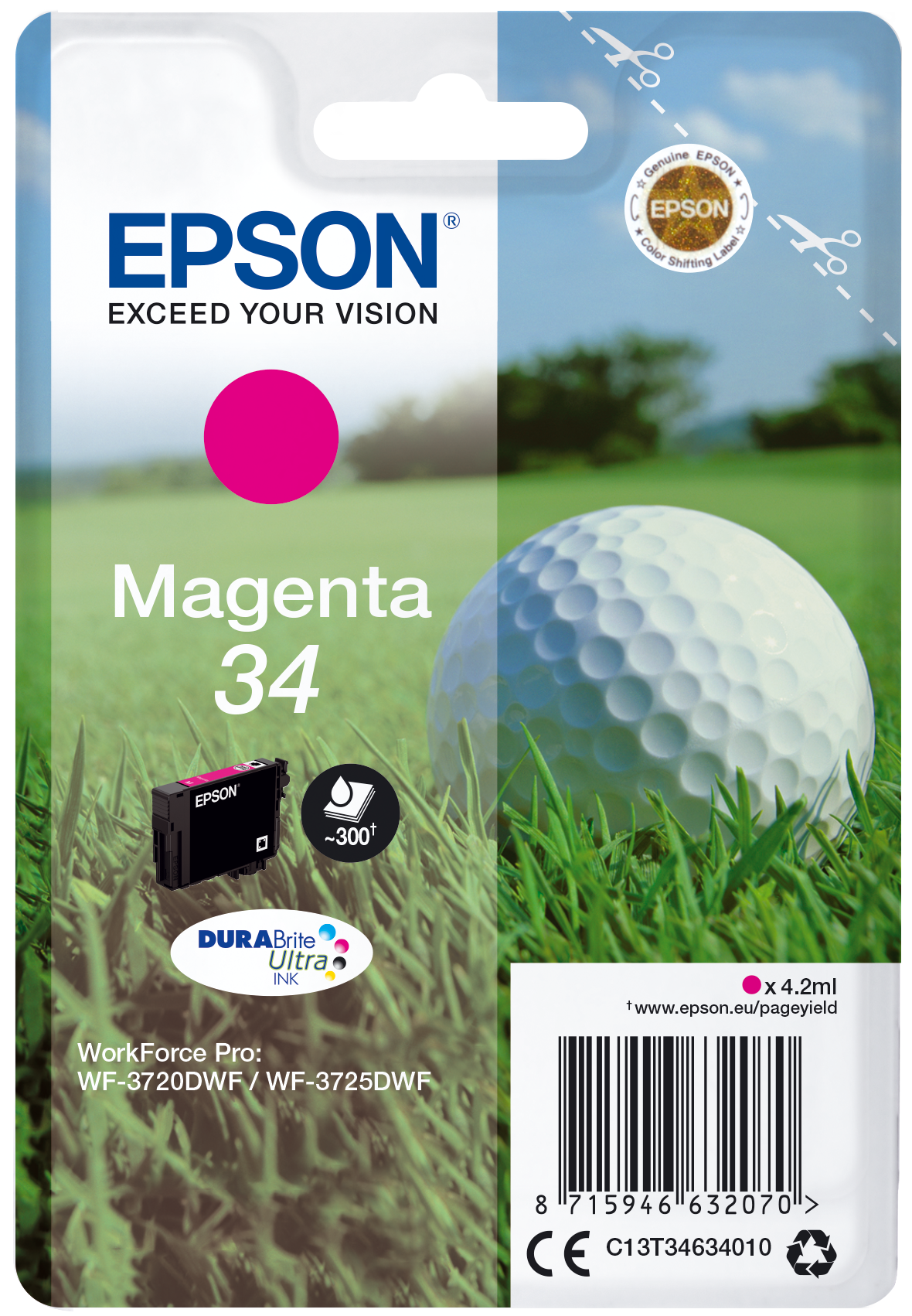 Epson Golf ball Singlepack Magenta 34 DURABrite Ultra Ink single pack / magenta