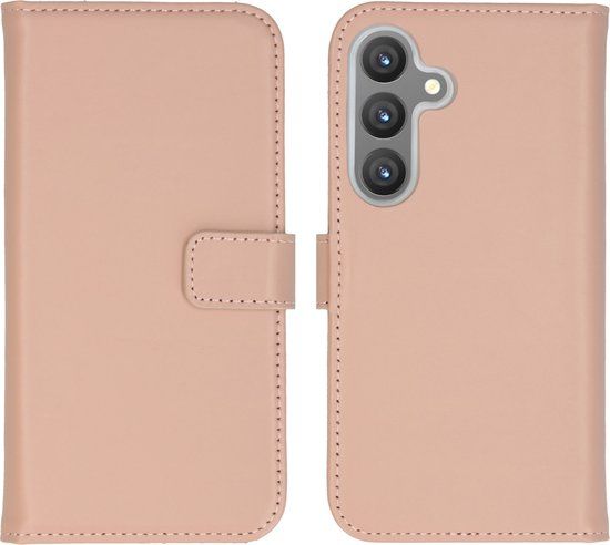Selencia Hoesje Samsung Galaxy S24 - Echt Lederen Bookcase - Roze - Met Pasjeshouder