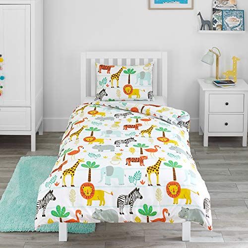Bloomsbury Mill Safari-avontuur - Jungledieren - Beddengoedset voor Kinderen - Dekbedovertrek 120x150 cm + Kussensloop