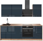 Vicco Complete keukeneenheid Fame-Line, Donkerblauw hoogglans/Goudkleurig Eiken, 230 cm, WB Eik