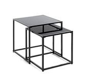 HAKU Bijzettafel set van 2 zwart metaal salontafel veiligheidsglas 5 mm