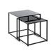 HAKU Bijzettafel set van 2 zwart metaal salontafel veiligheidsglas 5 mm