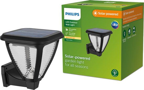 Philips Vynce Solar Wandlamp Buiten - Zwart - Vierkant - LED - Met Sensor