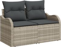 vidaXL Tuinbank met kussen lichtgrijs 121 x 62 x 69cm poly rattan