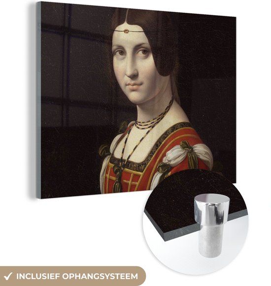 MuchoWow® Glass Painting 40x30 cm - Acrylic Glass Painting - La Belle Ferronnière - Leonardo da Vinci - Photo on Glass - Paintings