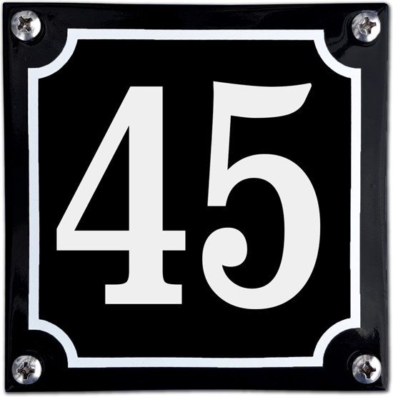 EmailleDesign® Zwart emaille huisnummer - 45