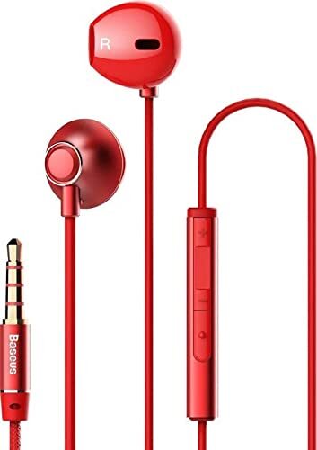 NGH06-09 Baseus oordopjes Aux Jack 3,5 mm Kabel - Bedrade koptelefoon of oortjes aansluiten op iPhone 8 / iPhone X/iPhone 11 / iPhone 12 - (Rood)