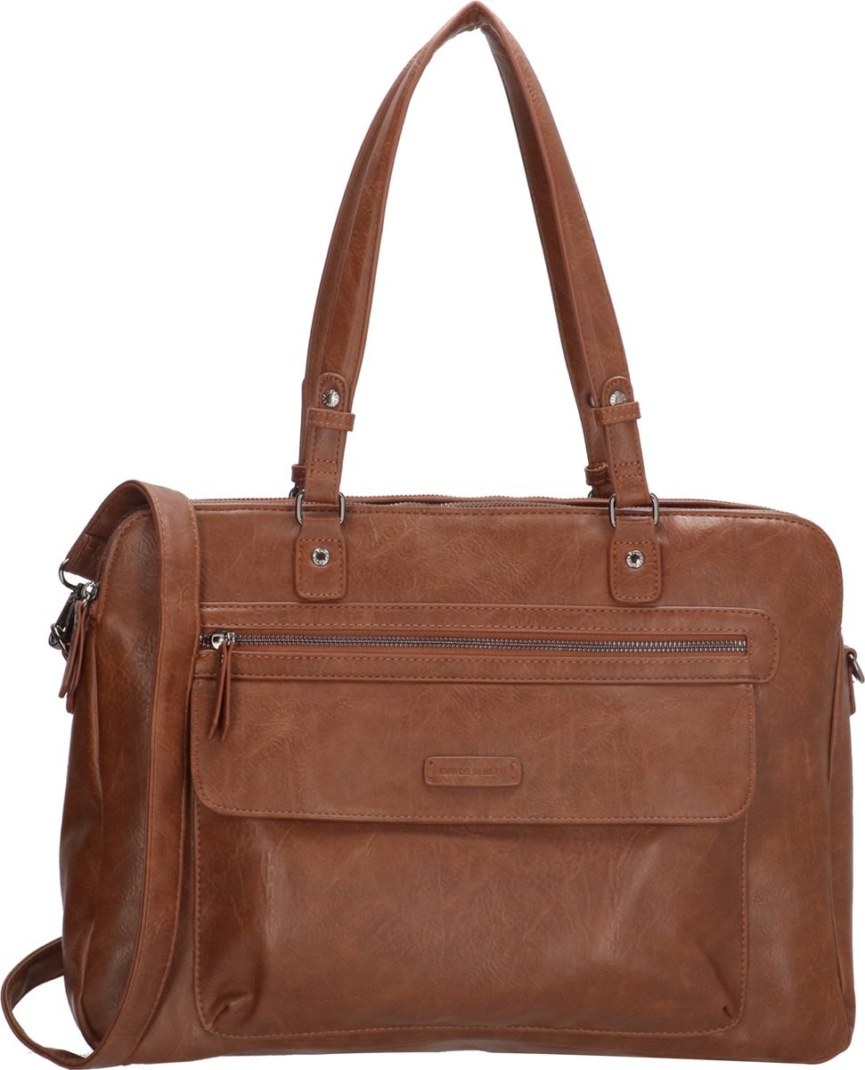 Enrico Benetti Caen 66571 Laptoptas schoudertas - 17 inch laptopvak - Cognac