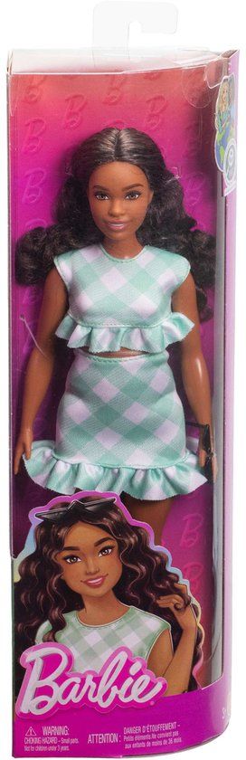 Top1Toys Barbie Pop - Pop met Donkerbruin haar en groen geruit jurkje - Modepop