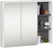 AKORD Furniture Factory Hangende Badkamerkast Spiegelkast VAMI W90 met 2 Deuren en 6 Planken en Spiegel / Wit - Grafietgrijs / 90x15x75 cm