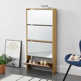 en.casa Schoenenkast met spiegels 4 vouwdeuren 134x63x17 cm beuken