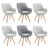 MEUBLE COSY Set van 6 Scandinavische eetkamerstoelen, kaptafel, draaistoel met armleuningen, voor slaapkamer, woonkamer, keuken, kantoor, gestoffeerd met stof en poten van massief hout, meerkleurig