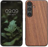 kwmobile telefoonhoesje geschikt voor Samsung Galaxy S25 - Hoesje met bumper in donkerbruin - Backcover - hout