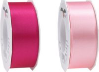 Glorex Hobby Satijn cadeau inpak deco sierlint 2 tinten roze 25 meter x 4 cm