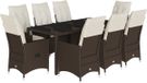 vidaXL Ensemble de jardin 9 pièces avec coussins, marron, polyrotin