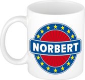 Bellatio Decorations - Norbert voornaam - koffiemok - beker - wit/blauw - 300 ml