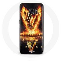 Maniacase Samsung Galaxy S6 Edge Hoesje Vikings Series Seizoen 6 V logo Fire Sword Zwarte Achtergrond