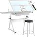 Bolt Edge Verstelbare glazen tekentafel – Tekentafel met verstelbare hellingshoek, krukje en accessoires – Tekentafel voor studio – Wit