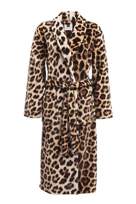 Zo Home Flanel Fleece Badjas Leopard - bruin - S
